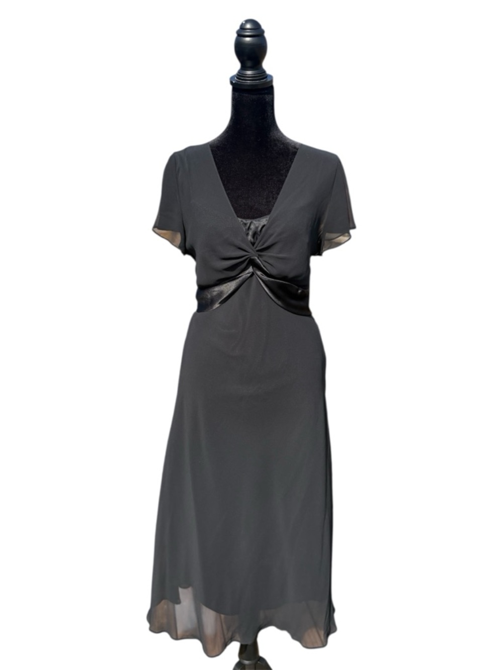 Vintage y2k sheer black flutter sleeve midi dress whimsigoth sheer size 12